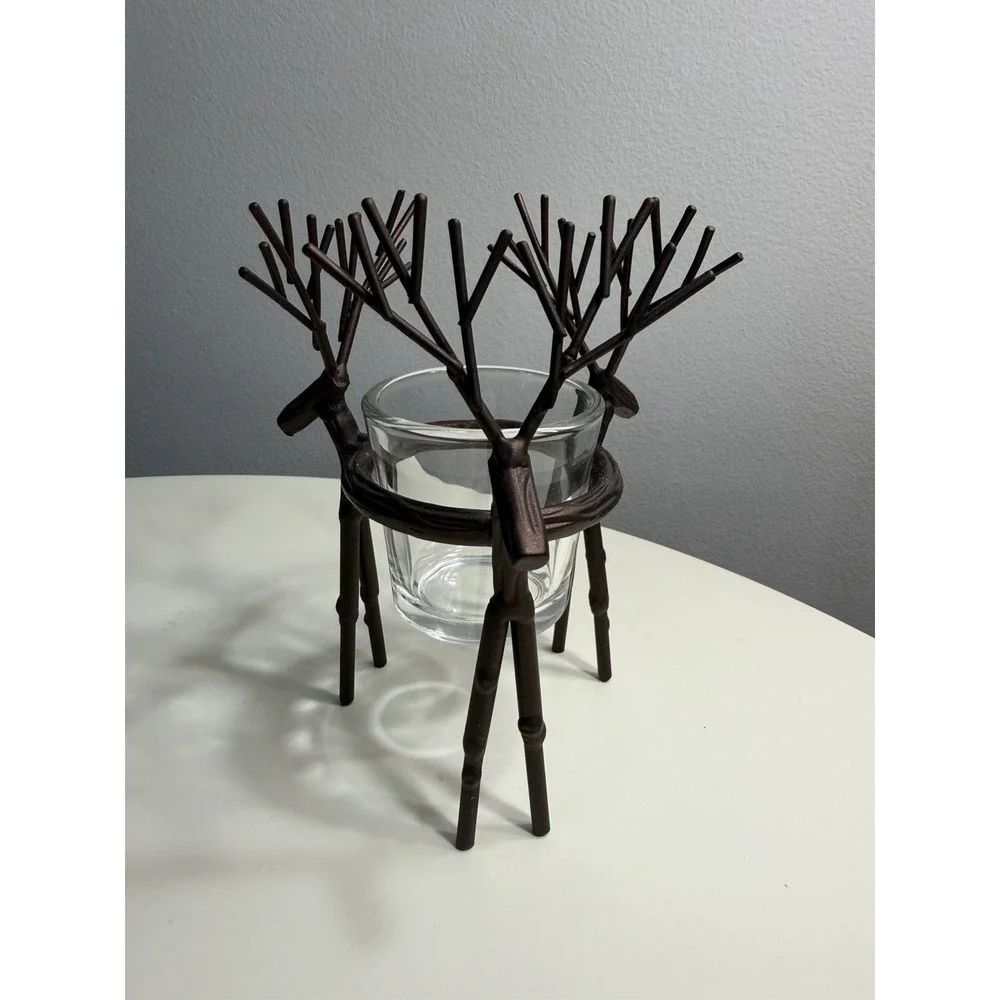 Yankee Lot of 3 Reindeer Votive Candle Holders Metal Antler Rustic Christmas
